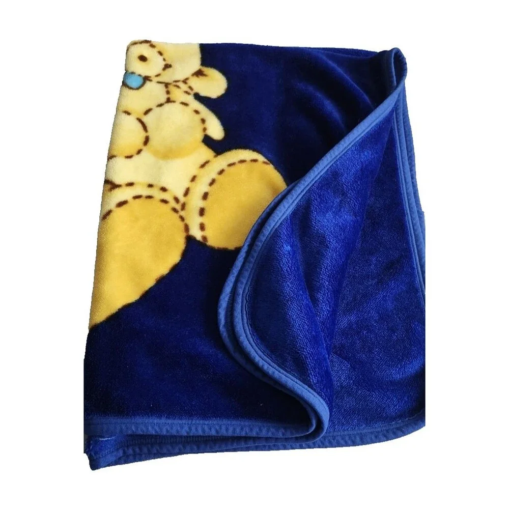 Vintage Baby Blanket Teddy Bear‎ & Butterfly Mink Plush Blue 40' x 55' RARE